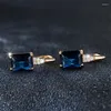 Rug Oorbellen Leuke Vrouwelijke Donkerblauwe Steen Charme Goud Kleur Clip Voor Vrouwen Vierkante Kristallen Zirkoon Bruiloft Sieraden