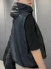 Повседневный черный жилет с капюшоном, стильные свободные жилеты без рукавов на молнии, женские корейские модные тонкие пальто с карманами на шнурке 240113