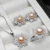 Necklaces Real Sier Necklace Earring 45cm Pearl Sets Women,wedding Grey Natural Freshwater Fine Jewelry Bridal Sets