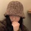 Cobertores versão coreana nicho cor mistura simples pelúcia térmica chapéu feminino outono e inverno espessado cúpula kpop balde chapéus cobertor