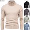 Herren-Winter-Rollkragenpullover, hochwertig, elastisch, warm, solide, schlanke Strickpullover, Tops für Männer 240113