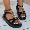 Sandaler Round Toe Platform 2024 Metal Decoration Beach Women's Fashion String Bead Light Shoes for Women