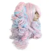 HairJoy Women 70 cm Long Blue Mixed Pink Wavy flätade 2 svansar Syntetiskt parti cosplay 30 färger tillgängliga 240113