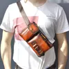 Waist Bags Real Cow Leather Men Vintage Travel Fanny Belt Bag Chest Pack Sling Design Phone Cigarette Case Pouch Male 8135r