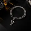 Braccialetti a maglie Sansango Doppia catena Croce Cava in acciaio inossidabile Polso Artiglio di aragosta Bracciale con chiusura Moda Hip Hop Punk Gioielli da uomo