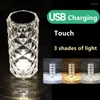 Nachtverlichting LED Rose Crystal Lamp Touch Tafel Projector Licht Verstelbare Romantische Diamant Sfeer Slaapkamer Nachtkastje Decoratie