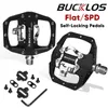 2023 BUCKLOS Mountain Bike Pedals PDM680 Dual Function Flat Lock Fit Shimano SPD 916'' Aluminum MTB Pedal Part 240113