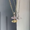 Viviennelies Fashion Luxury Classic Designer ciondolo Saturno con diamanti pieni collana in acciaio al titanio designer gioielliere Westwood per donna Regali di festa di alta qualità