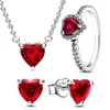 Collana Orecchini Set San Valentino Argento sterling 925 Serie di cuori rosa brillante Gioielli con ciondoli squisiti Cinque pezzi Dare alle amiche