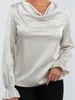 Kvinnor Bluses Chronstyle Elegant Women Spring Fall ol Shirts Långärmad solid färg Ruched Low Cut Neck Formal Party Tops 2024