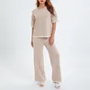 Pantaloni da donna a due pezzi Femminili a contrasto di colore lavorati a maglia 2 pezzi Manica corta Girocollo T-shirt e vita elastica Gamba larga Donna Loungewear