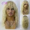 Sintético longo marrom natural encaracolado rock homem com franja festa ou cosplay ajustável onda de água cabelo masculino 240113