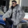 Men's Faux Fur Coat Winter Thicken Fluffy Long Sleeve Warm Outerwear Luxury Bontjas Jacket Hooded Plush Windbreaker Coats 240113