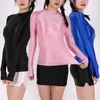 Women's Hoodies Women Oil Shiny Glossy See Through Mesh Breathable Long Sleeve Blouse Slimming T-Shirt Yoga Gym Stretch Clubwear Shirts