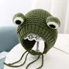 Frog Knitted Wool Cap Solid Color Cartoon Baby Autumn Winter Ear Protection Fun Headwear Warm Head Cover Children'S Hat Earmuff 240113