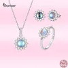 Collares Bamoer Sterling Sier deslumbrantes pendientes de sol collar anillos traje para mujeres elegantes conjuntos de joyas de circón de piedra lunar