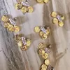 Dangle Earrings Brass With 18k Gold Zircon Coins Statement Drop Women Jewelry Party T Show Gown Runway Rare Korean Japan Trendy