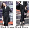 Pantalones de dos piezas para mujer Traje de pantalón de oficina de otoño de gama alta para mujer Conjuntos de chaqueta larga clásica de negocios a rayas y pantalón de lápiz Trajes formales