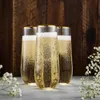 Flûtes à champagne en plastique 9 oz sans pied jetables bord doré verres à grillage tasses à cocktail transparentes verres incassables idéaux pour les fêtes d'anniversaire de mariage