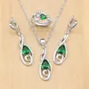 Halsband Musical Note Sier Jewelry Set Green Cz White Stone Pärlor för kvinnor Långörhängen/Pendant/Ring/Necklace Set