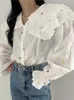 Blusas femininas primavera camisas tops mulheres impressão bordado moda casual solto estilo coreano plissado senhoras manga longa mulher