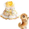 Dog Apparel Female Cute Yellow Roman Holiday Style Soft For Small Indoor Outdoor Princess Spring Summer Fashion Floral Print Sweet Dress