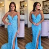 Blue Prom Lake Dress Sweetheart Pailletten Evening Elegante dijgleuf Backless Formele jurken voor speciale OCNS ES