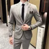 Erkek Suit S-5XL Ceket Yelek Pantolon Butik Düz Renk Sıradan İş Ofisi İnce Erkek Takım Damat Gelinlik Blazer Bel Ceket Pantolon