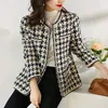 GACVGA Elegant Weave Plaid Dames Blazer Met Zak En Voering Herfst Winter Causale Tweed Jas Kantoor Dames Jasje 240113