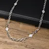 Men Link Chain Necklaces, Waterproof 14K White Gold Geometric Charms Rolo Choker Collar, Gifts for Him Jewelry