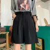 Kort sommarknapp Kneelength Black Wideleg Loose Drape KoreanStyle Casual Womens Office BF Streetwear Fashion Simple 240113
