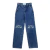 Mode dames jeans designer broek dames heren brief geborduurde grafische denim broek losse jeans luxe vaste kleur denim broek 7xvt c3z2