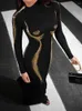 Abiti casual Sunny Gold Body Lines Dolcevita a maniche lunghe Abito aderente Abito da donna affascinante Abito maxi sexy per le donne Abiti Y2K