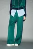 Kadınlar İki Parçalı Pantolon 2024 Kış Zipper Vintage Ceket Çizgili Düz Bacak Pantolon Düğmesi