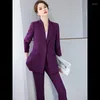 Pantaloni da donna a due pezzi da donna Business 2 Blazer Set giacca da donna a maniche lunghe pantaloni da donna completo di pantaloni blu viola nero abbigliamento da lavoro da ufficio