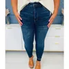 Kvinnors jeans sexiga mager hög elastiska denim för kvinnors kontor-lady mode hög midja rippade blyertsbyxor dambyxor 30472