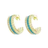 Boucles d'oreilles créoles en pierre turquoise bleue, cercle de taille moyenne pour femmes et filles avec CZ pavé