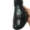 Stiefel Herren Echtes Leder Gürtelschnalle mit niedrigem Absatz High Top geprägte Muster Business Formal Große Größe 38-46