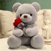 Kawaii Teddy Bear with róża pluszowa zabawka miękka nadziewana lalka romantyczny prezent na kochanek wystrój domu Walentynki Prezenty Dziewczyny 240113