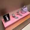 Sandali a spillo rosa Scarpe eleganti da festa Cinturino alla caviglia in vera pelle Punta aperta Tacchi alti Sandali firmati di lusso per scarpe da sposa da donna Con scatola