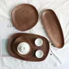 Plates Dim Dessert Fruit Dinner For Tray Decorative Sum Solid Wooden Irregular Dishes Oval Plate & Snack Serving Walnut Wood Acacia