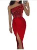 Robes décontractées Élégant Sexy Paillettes Slim Soirée Pour Femmes Sans Manches Tube Top Package Hip Irrégulière Slit Party Robe De Bal Femme À La Mode