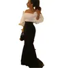 2024 Black And White Evening Dresses Wear Off Shoulder Arabic Mermaid Formal Prom Party Gowns Specical Occasion Dress Half Sleeves