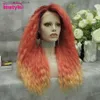 Sentetik peruklar imstyle ombre kırmızı peruk sentetik dantel ön peruk kıvırcık peru