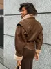 Модная куртка на шнуровке из овечьей шерсти для женщин, повседневное тонкое пальто с отложным воротником и длинными рукавами, женское винтажное уличное пальто 240115