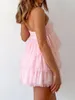 Casual Dresses Women's Tube Top Dress Strapless Solid Color Ruffle Hem Mini Party Slim Fit Tiered