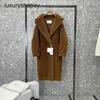 Maxmaras Coat Teddy Bear Dames Cashmere Coats Wol Winter Max Camel Fleece Fur Outline Hoogwaardige lange mouw verlengde W