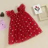 Girl Dresses Infant Baby Valentine S Day Romer Tutu Dress Sleeve Heart Print Tulle Mesh Jumpsuit Set With Bow Headband