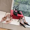 Tacchi alti Designer donna Rivetto Scarpe eleganti Sandali con tacco Rock Stud gattino Sandali con plateau Bianco rosa Pelle a punta Peep Toes Famoso Slingback 35-42 Con scatola 10A