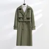 Trench-Coat Long vert pour hommes, coupe-vent à revers croisé avec ceinture, Style nouvelle-angleterre, printemps-automne, M-6XL